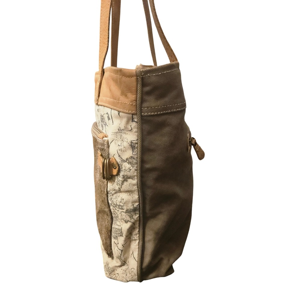 Myra Bag Canvas & Leather Tote Purse | Floral Print Zip Pocket Shoulder Bag Boho - Picture 4 of 7